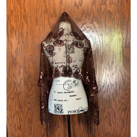 Mantilla Veil Chalina Wrap Sequin Brown - Picture 5 of 8